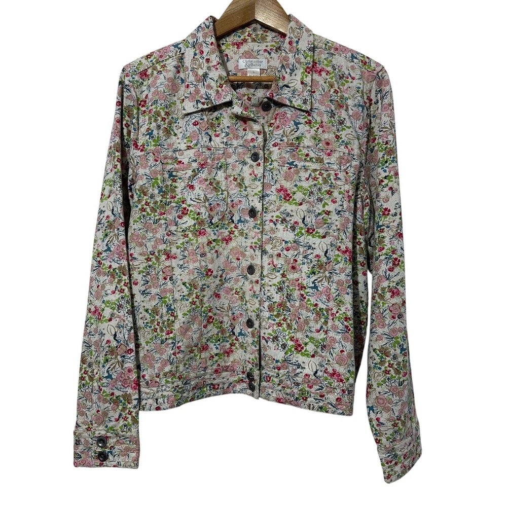 Christopher & Banks Womens Stretch Spring Floral Jacket Size L Button Front